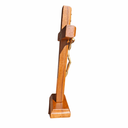 Crucifixo de Madeira com Medalha São Bento Mesa/Parede - 19cm - Ouro Velho - Imagem 5