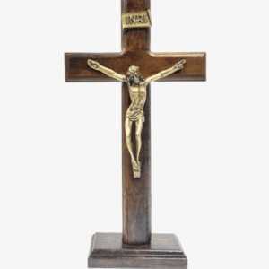 Crucifixo Madeira Trad Inri Dourado 26-cm-Parede ou Mesa