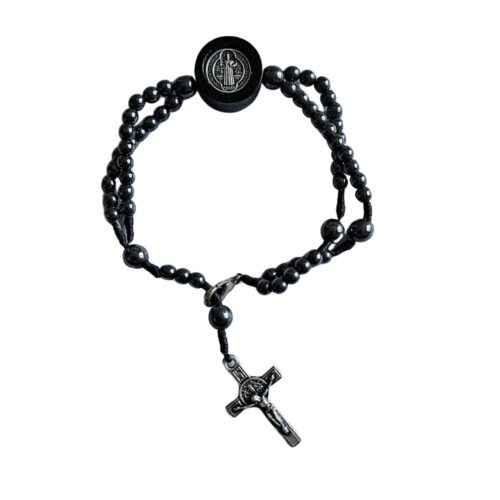 Pulseira Terço Medalha de São Bento Hematita 4 mm - Imagem 2