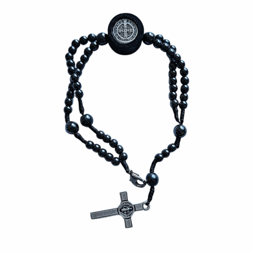 Pulseira Terço Medalha de São Bento Hematita 4 mm - Imagem 3