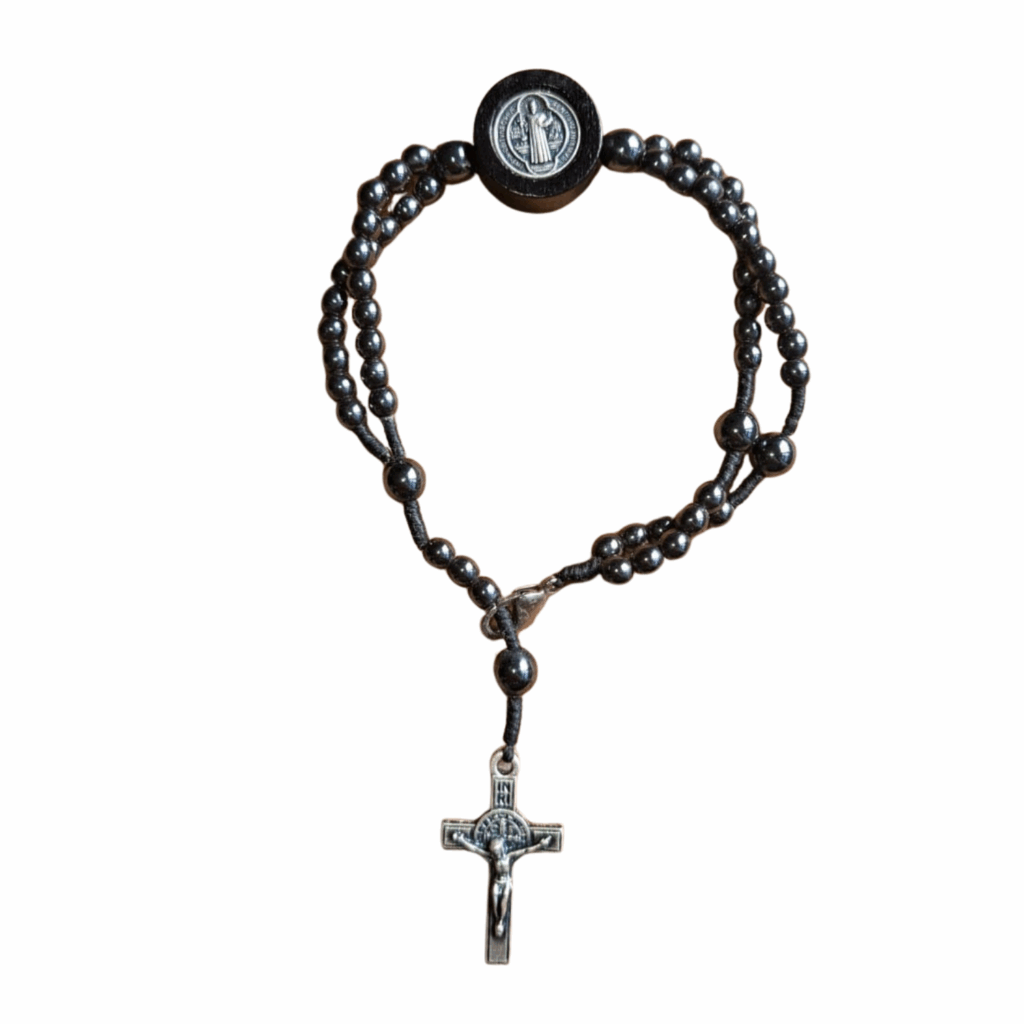 Pulseira Terço Medalha de São Bento Hematita 4 mm