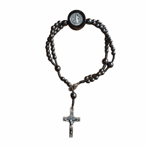Pulseira Terço Medalha de São Bento Hematita 4 mm