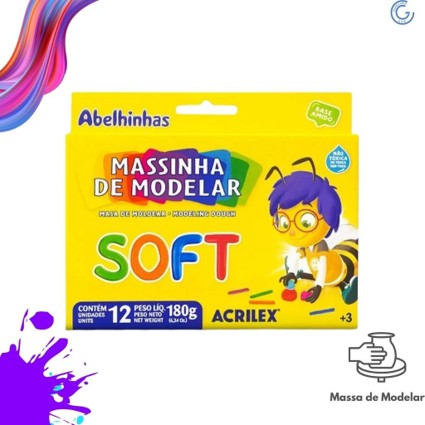 MASSA MODELAR ACRILEX SOFT 180G 12 CORES